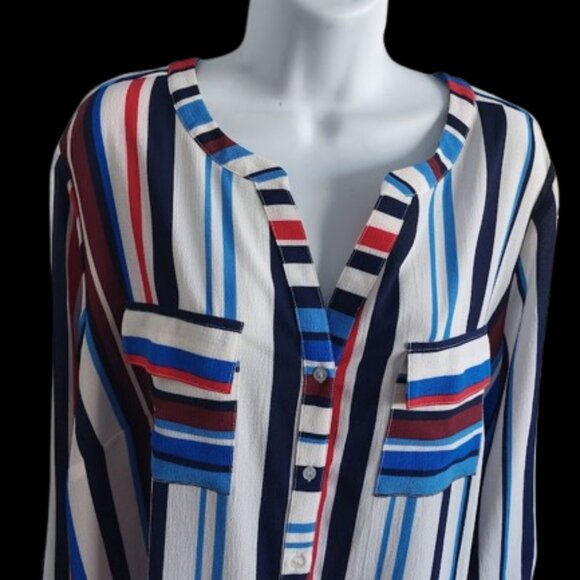 Long Sleeve Multicolor Striped Blouse Size 2X - Picture 3 of 5